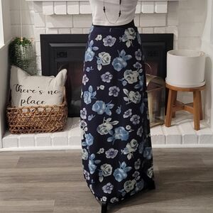 Vintage 90's Blue Floral Maxi Skirt Size Small